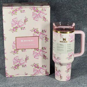 Stanley Pink Ribbon Floral Tumbler LoveShackFancy Quencher H2.0 40oz Gift Boxed